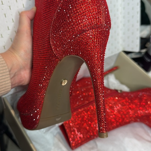 Thalia Sodi Women's Chiara Platform Dress Booties Red Lurex Glitter Ankle Boots - Picture 6 of 6